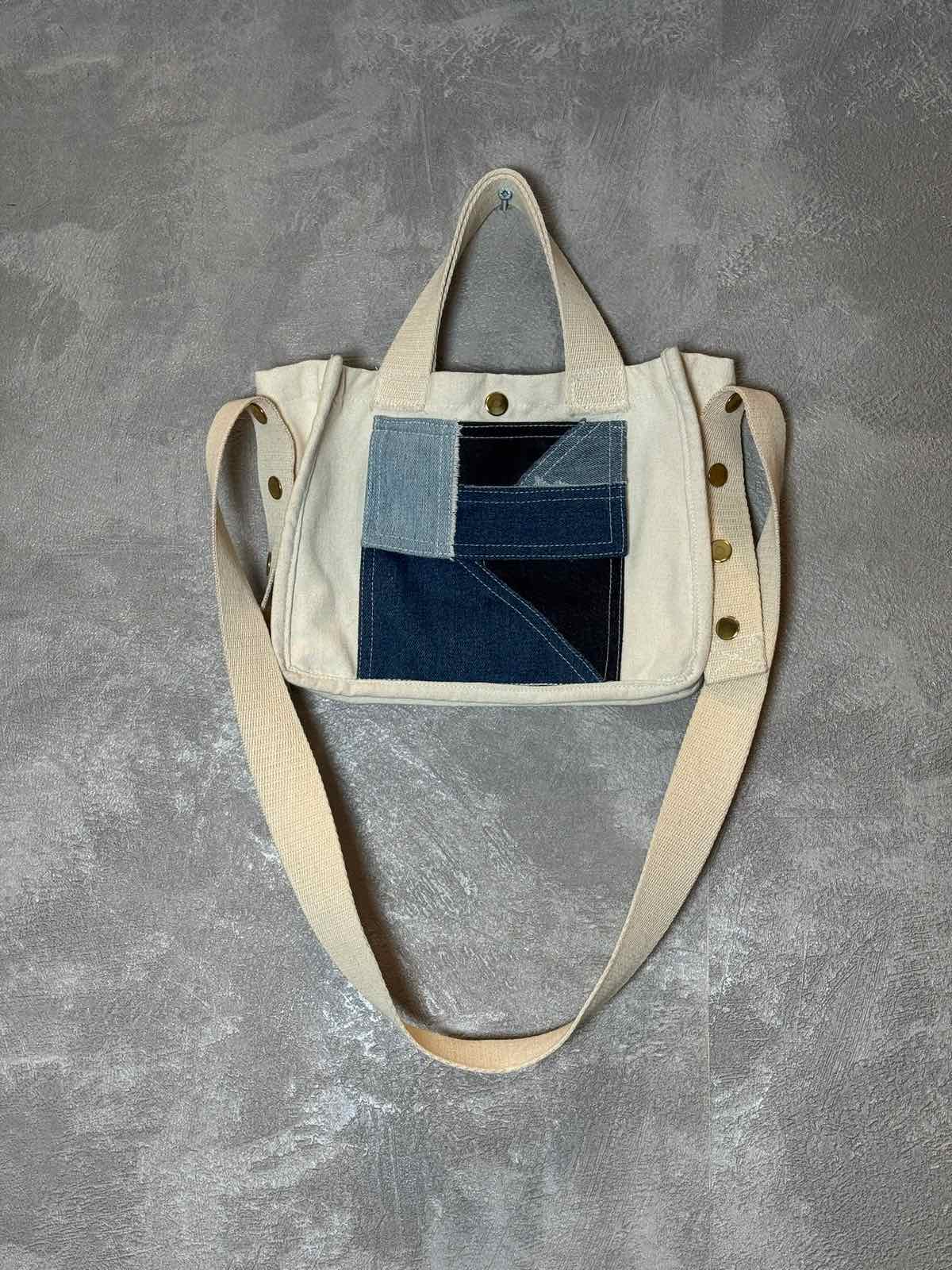 Canvas Bag with Denim Pocket